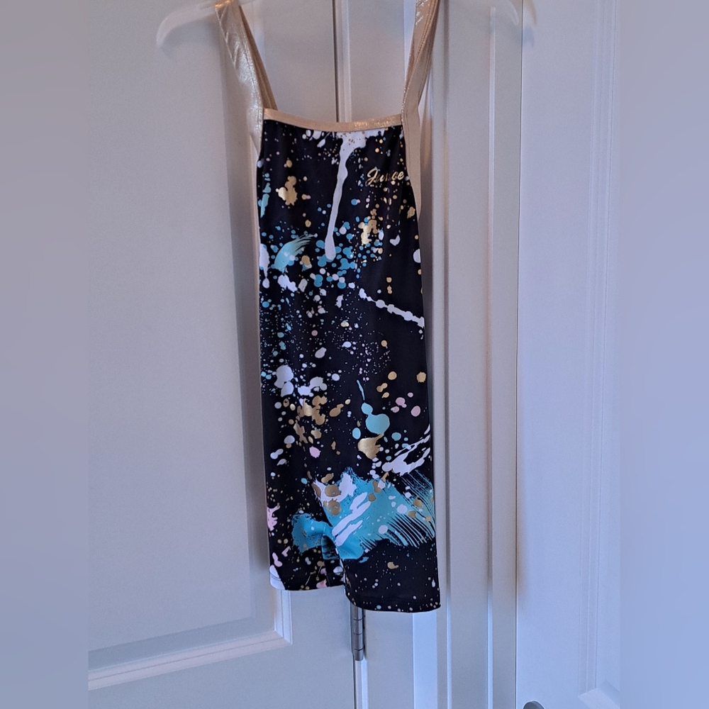 Brand New Justice Black and Gold Splatter Print Girls Dance/Gymnastic Leotard